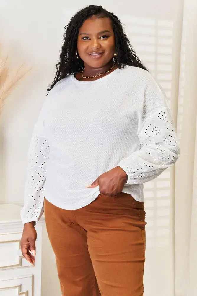 Shiny Eyelet Dropped Shoulder Round Neck Blouse - Update AvenueTrendsi100101596095986100101596095986215320cd535a46588792ecb370470dbb - MaxWhite