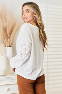 Shiny Eyelet Dropped Shoulder Round Neck Blouse - Update AvenueTrendsi100101596095986100101596095986105d9fb4f190400c8ee4c03c93f1c460 - MaxWhite