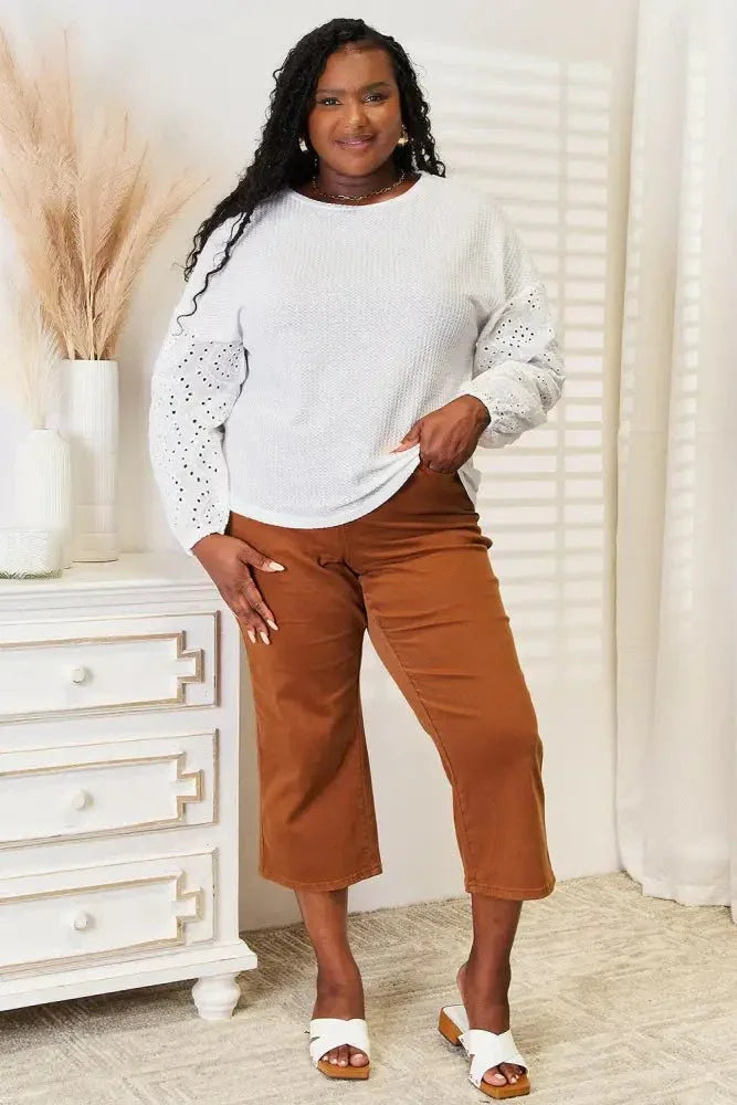 Shiny Eyelet Dropped Shoulder Round Neck Blouse - Update AvenueTrendsi1001015960959861001015960959868350569823a1491c8c7160239af8197e - MaxWhite