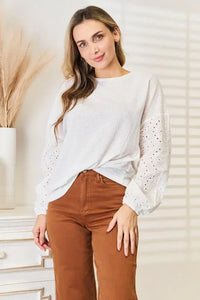 Shiny Eyelet Dropped Shoulder Round Neck Blouse - Update AvenueTrendsi1001015960959861001015960959868178c7a011f143fd94415ee05f683ffa - MaxWhite
