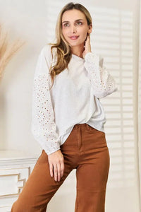Shiny Eyelet Dropped Shoulder Round Neck Blouse - Update AvenueTrendsi1001015960959861001015960959869dc70c8d153844938a955b28ad4c43d7 - MaxWhite