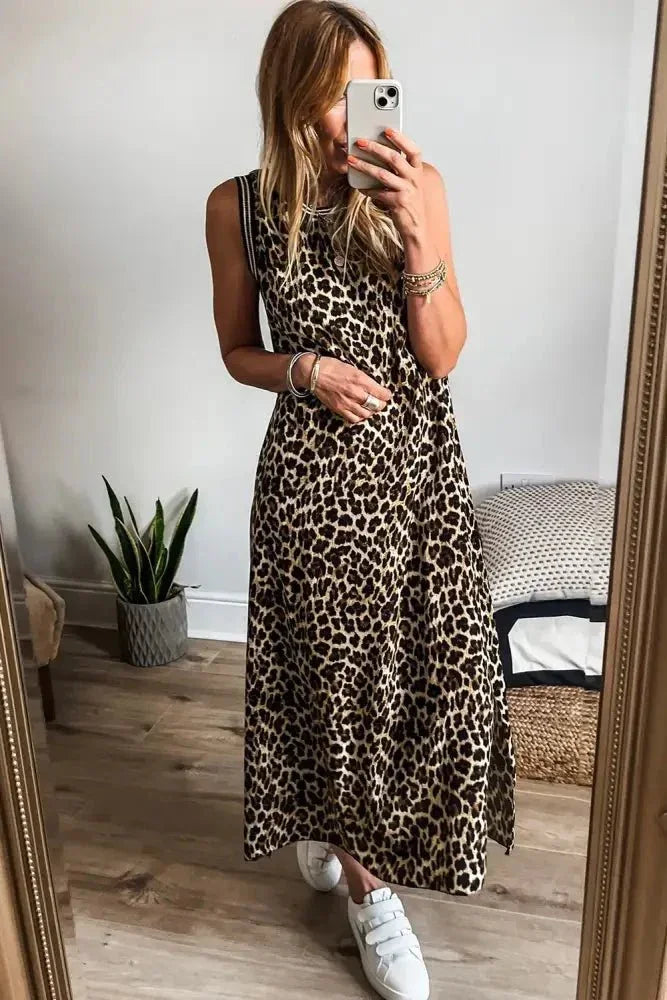 Side Slit Leopard Sleeveless Maxi Dress - Update AvenueFestival VibesTrendsi1001007543747801001007543747807733bd4d - 8c35 - 42b0 - 91a8 - 1ce116fd1d14 - MaxLeopard