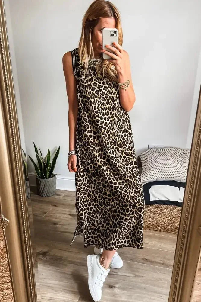 Side Slit Leopard Sleeveless Maxi Dress - Update AvenueFestival VibesTrendsi1001007543747801001007543747803db1d3c3 - ff15 - 4d43 - b52d - b52e72dcd29f - MaxLeopard