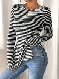 Side Slit Striped Long Sleeve T-Shirt - Update AvenueT-ShirtsTrendsi100100732650003100100732650003ead8ca963c434ce3a9e9d13e3fd5703b - Max - OriginApricot