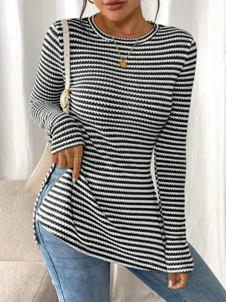 Side Slit Striped Long Sleeve T-Shirt - Update AvenueT-ShirtsTrendsi1001007326503941001007326503949ecb1583a7b34f07b561e8a7956669e1 - Max - OriginBlack