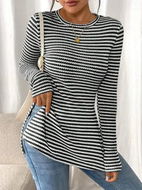 Side Slit Striped Long Sleeve T-Shirt - Update AvenueT-ShirtsTrendsi1001007326503941001007326503949ecb1583a7b34f07b561e8a7956669e1 - Max - OriginBlack