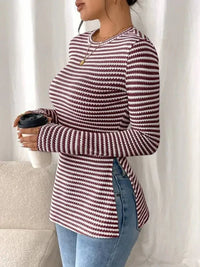 Side Slit Striped Long Sleeve T-Shirt - Update AvenueT-ShirtsTrendsi100100732650394100100732650394e8d099d8156b436db925baf1579c7de8 - Max - OriginBlack