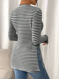 Side Slit Striped Long Sleeve T-Shirt - Update AvenueT-ShirtsTrendsi10010073265039410010073265039450b8a29c77604571873081003068ac14 - Max - OriginBlack
