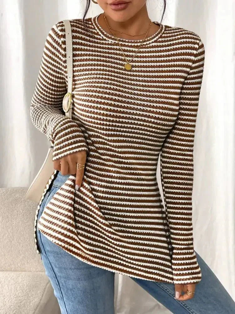 Side Slit Striped Long Sleeve T-Shirt - Update AvenueT-ShirtsTrendsi100100732651850100100732651850696e77a39ee54e9e89b9c6dc2fd47904 - Max - OriginBurgundy