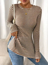 Side Slit Striped Long Sleeve T-Shirt - Update AvenueT-ShirtsTrendsi100100732651850100100732651850696e77a39ee54e9e89b9c6dc2fd47904 - Max - OriginBurgundy