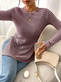 Side Slit Striped Long Sleeve T-Shirt - Update AvenueT-ShirtsTrendsi100100732651850100100732651850145ef0f1b8954412a1695cf4f514ccd7 - Max - OriginBurgundy