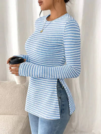 Side Slit Striped Long Sleeve T-Shirt - Update AvenueT-ShirtsTrendsi10010073265270910010073265270908b3d5c7d5bc441fb4c191848a187fba - Max - OriginLight Blue