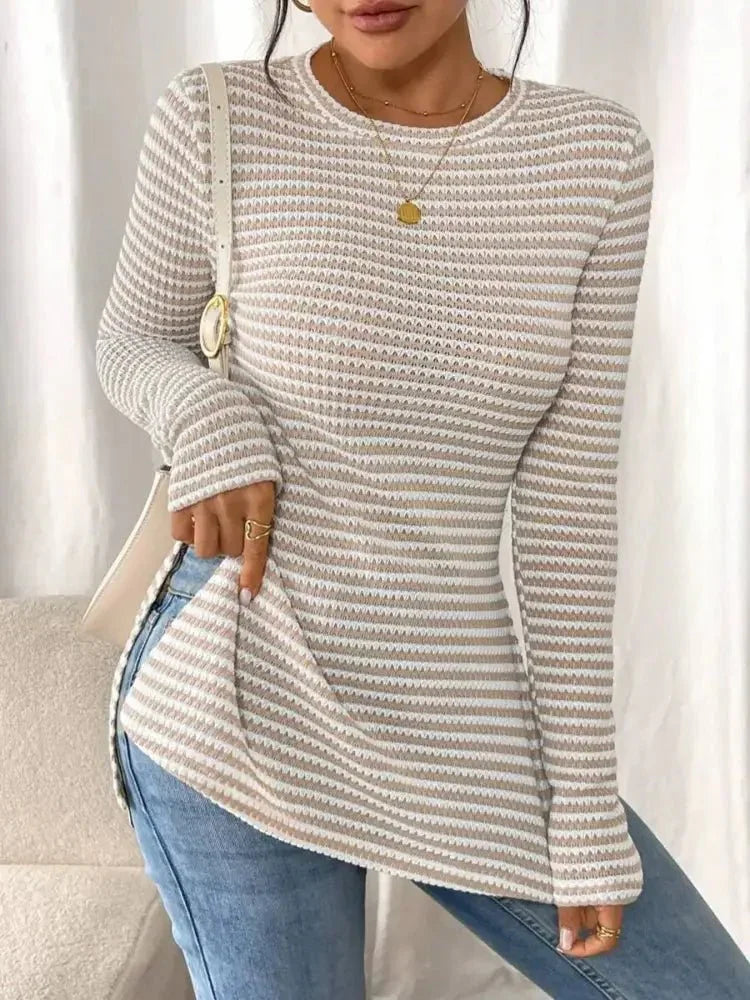 Side Slit Striped Long Sleeve T-Shirt - Update AvenueT-ShirtsTrendsi10010073265270910010073265270913c84416d5f1464792506f9c06e7b159 - Max - OriginLight Blue