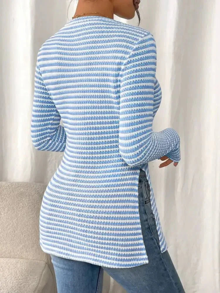 Side Slit Striped Long Sleeve T-Shirt - Update AvenueT-ShirtsTrendsi10010073265270910010073265270905980aadaa334f488767fb5f7b0502fd - Max - OriginLight Blue