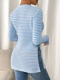 Side Slit Striped Long Sleeve T-Shirt - Update AvenueT-ShirtsTrendsi10010073265270910010073265270905980aadaa334f488767fb5f7b0502fd - Max - OriginLight Blue