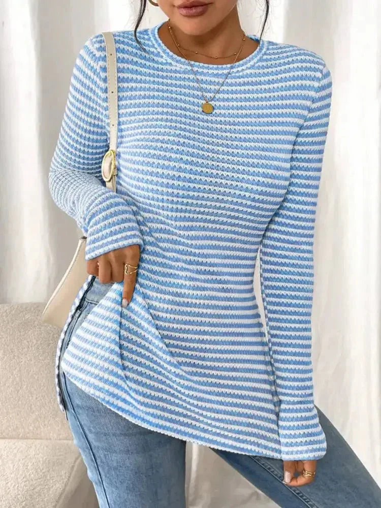 Side Slit Striped Long Sleeve T-Shirt - Update AvenueT-ShirtsTrendsi10010073265270910010073265270987ab513aac9046dcbc2bac8a7b7be10a - Max - OriginLight Blue