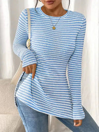 Side Slit Striped Long Sleeve T-Shirt - Update AvenueT-ShirtsTrendsi10010073265270910010073265270987ab513aac9046dcbc2bac8a7b7be10a - Max - OriginLight Blue