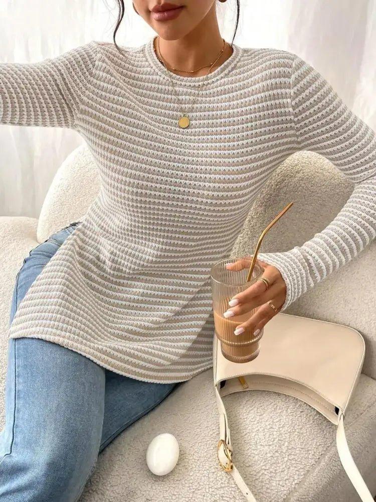 Side Slit Striped Long Sleeve T-Shirt - Update AvenueT-ShirtsTrendsi10010073265270910010073265270979910eddfded4e8fa4ec3074d7894a1a - Max - OriginLight Blue