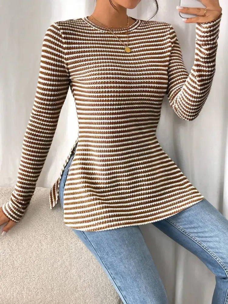 Side Slit Striped Long Sleeve T-Shirt - Update AvenueT-ShirtsTrendsi100100732655748100100732655748ef262504b4804731a62d8b9d2116e822 - Max - OriginBrown