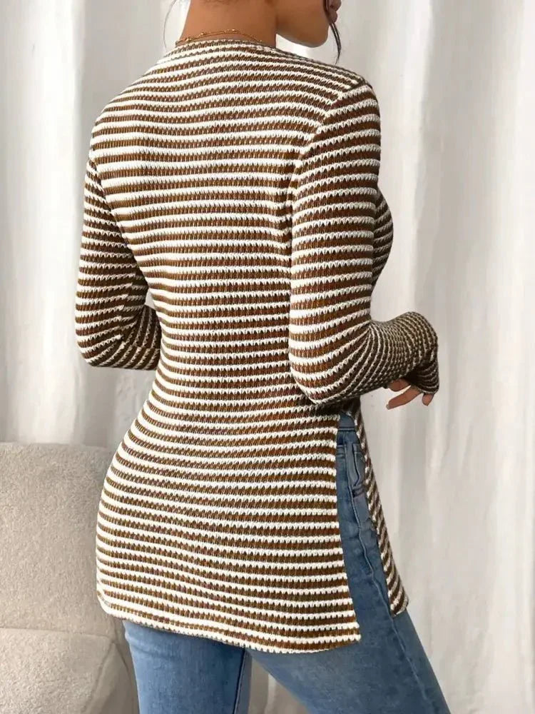 Side Slit Striped Long Sleeve T-Shirt - Update AvenueT-ShirtsTrendsi100100732655748100100732655748b9d82a643b6c4d4f8295a5cf77b6d1b7 - Max - OriginBrown