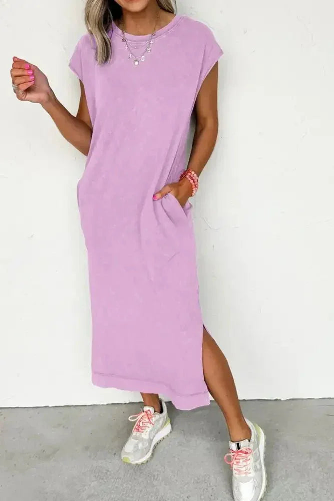 Side Split Round Neck Cap Sleeve T-Shirt Dress - Update AvenueTrendsi1001006665410921001006665410920bb7f91a - f6dc - 48e6 - 9362 - 5ebfcc718725 - Max - OriginPink Purple