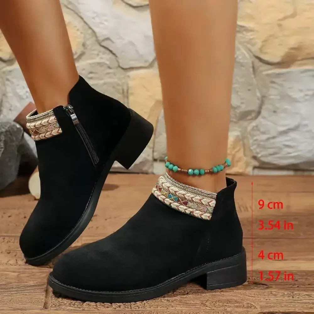 Side Zip Block Heel Boots