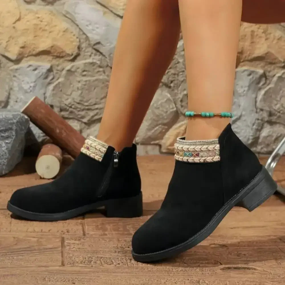 Side Zip Block Heel Boots