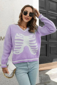Skeleton Pattern V - Neck Long Sleeve Pullover Sweater - Update AvenueHalloweenTrendsi100100853568153100100853568153501c325dd05f4f7bbc2d87bb0e1942c2 - MaxLavender