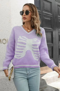 Skeleton Pattern V - Neck Long Sleeve Pullover Sweater - Update AvenueHalloweenTrendsi10010085356815310010085356815301b975765d5a4e5eab52f2b42c061956 - MaxLavender