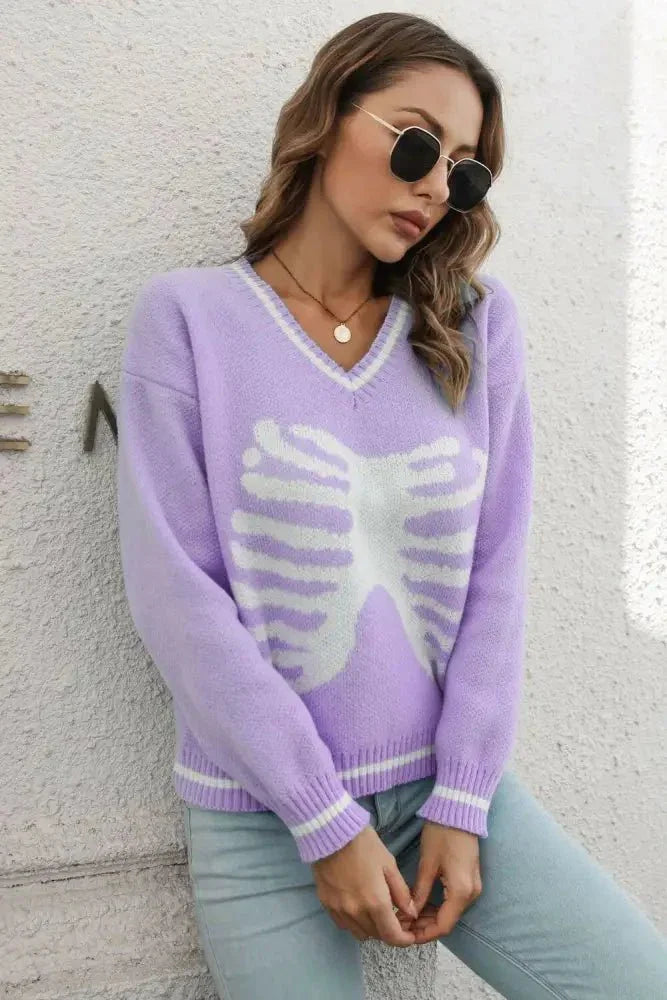 Skeleton Pattern V - Neck Long Sleeve Pullover Sweater - Update AvenueHalloweenTrendsi100100853568153100100853568153d7a37bdc39e842f1ae96c25592e054a2 - MaxLavender