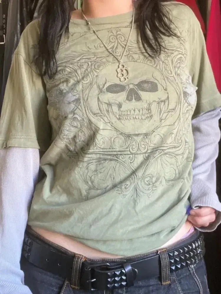 Skull Round Neck Long Sleeve Fake Two Pieces T-Shirt - Update AvenueT-ShirtsTrendsi1001002831915681001002831915684b18d78c - 253c - 4c37 - 9901 - f9714e1f315f - MaxSage