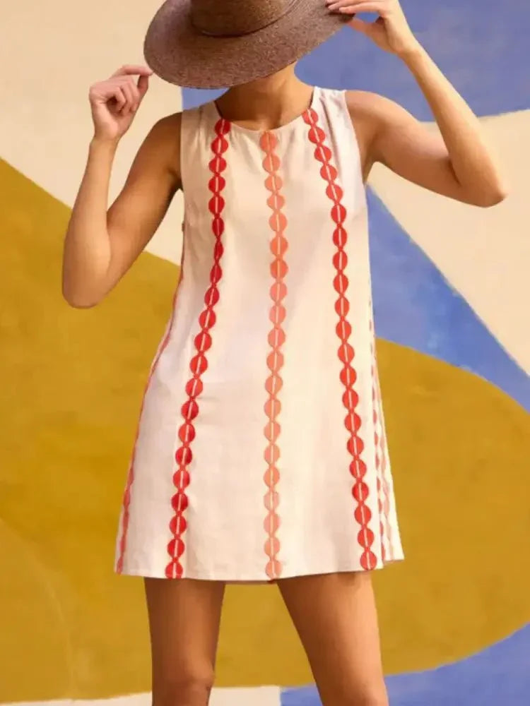 Sleeveless Geometric Print Mini Dress - Update AvenueCasual DressesTrendsi100100366022707100100366022707Sleeveless Geometric Print Mini DressOff - white