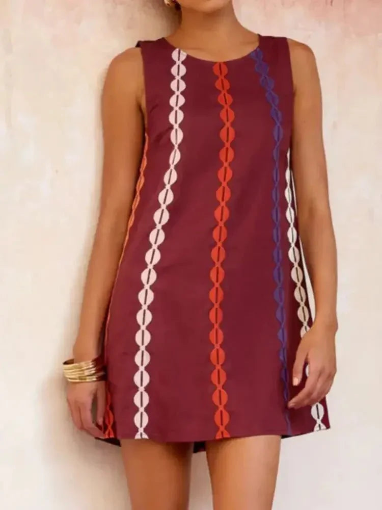Sleeveless Geometric Print Mini Dress - Update AvenueCasual DressesTrendsi100100366023421100100366023421Sleeveless Geometric Print Mini DressDeep Red