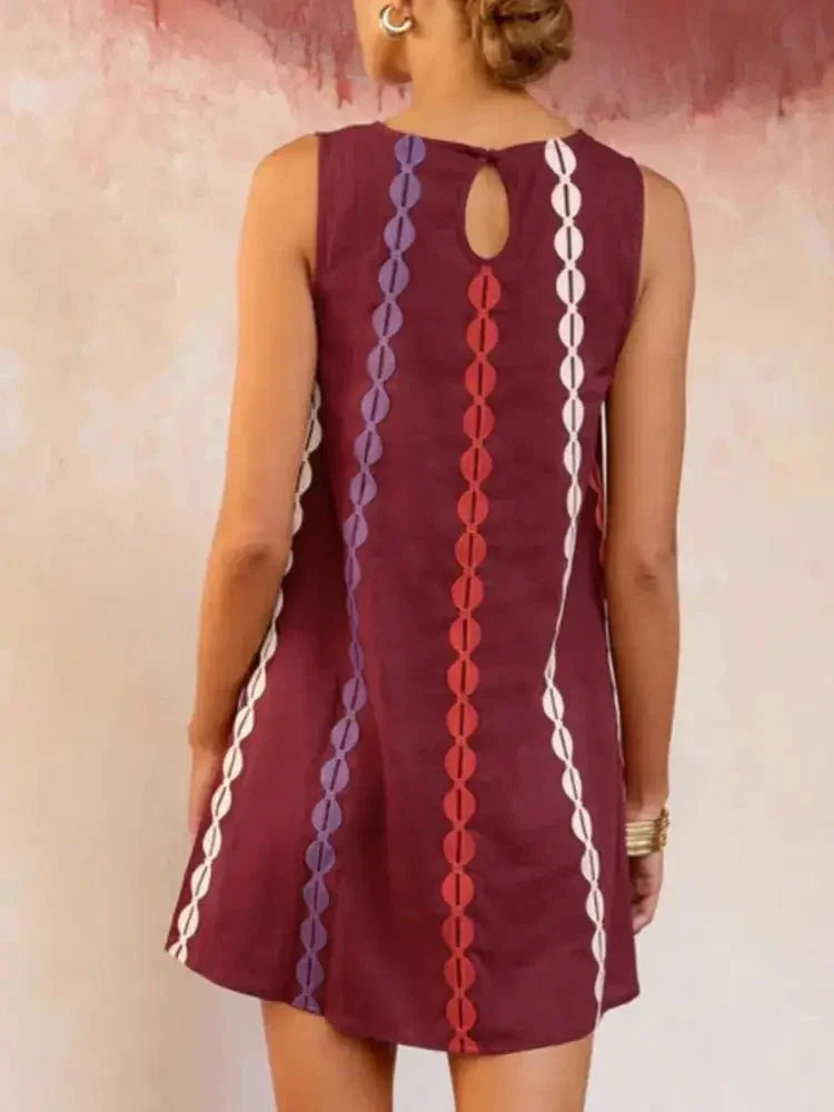 Sleeveless Geometric Print Mini Dress - Update AvenueCasual DressesTrendsi100100366023421100100366023421Sleeveless Geometric Print Mini DressDeep Red