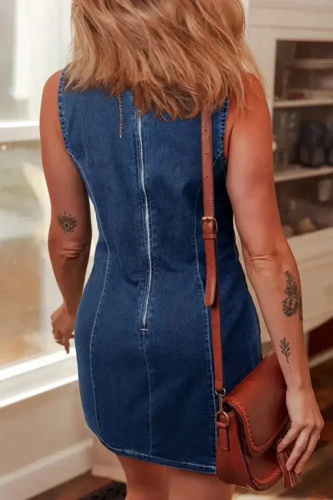 Sleeveless Zipped Bodycon Denim Short Dress - Update AvenueDenim Dresses & SkirtsTrendsi1001007263476031001007263476036af33979 - cf7f - 460c - bf2a - 0a632406665b - Max - OriginNavy