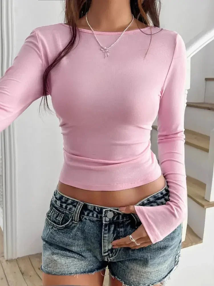 Slim Fit Long Sleeve Crop Top - Update AvenueT-ShirtsTrendsi100100316212476100100316212476bb3d367210d14392948f1ef113c11bec - Max - OriginPink