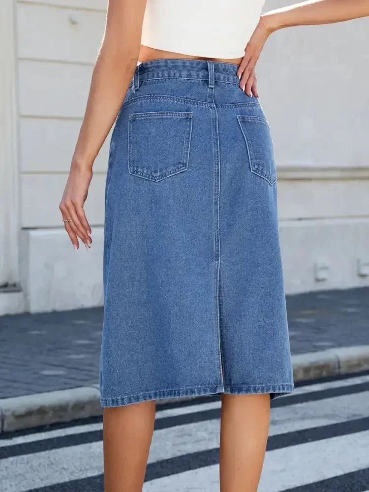 Slit Back Midi Denim Skirt - Update AvenueDenim Dresses & SkirtsTrendsi100100658502159100100658502159daafc0d4 - 5998 - 42d2 - b177 - afa3be87f453 - MaxLight Blue