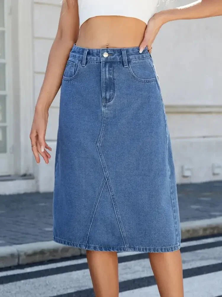 Slit Back Midi Denim Skirt - Update AvenueDenim Dresses & SkirtsTrendsi1001006585021591001006585021594c5763b5 - b213 - 4b12 - b9b9 - 1d15bbc326d6 - MaxLight Blue