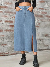 Slit High Waist Denim Skirt with Pockets - Update AvenueDenim Dresses & SkirtsTrendsi100100808996973100100808996973b1245a17 - 4498 - 4a22 - a111 - e2703c97038d - MaxDusty Blue