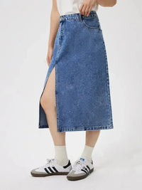 Slit Midi Denim Skirt with Pockets - Update AvenueDenim Dresses & SkirtsTrendsi100100017881527100100017881527ab495a98 - af5c - 4763 - 8620 - be17a7206527 - MaxMedium