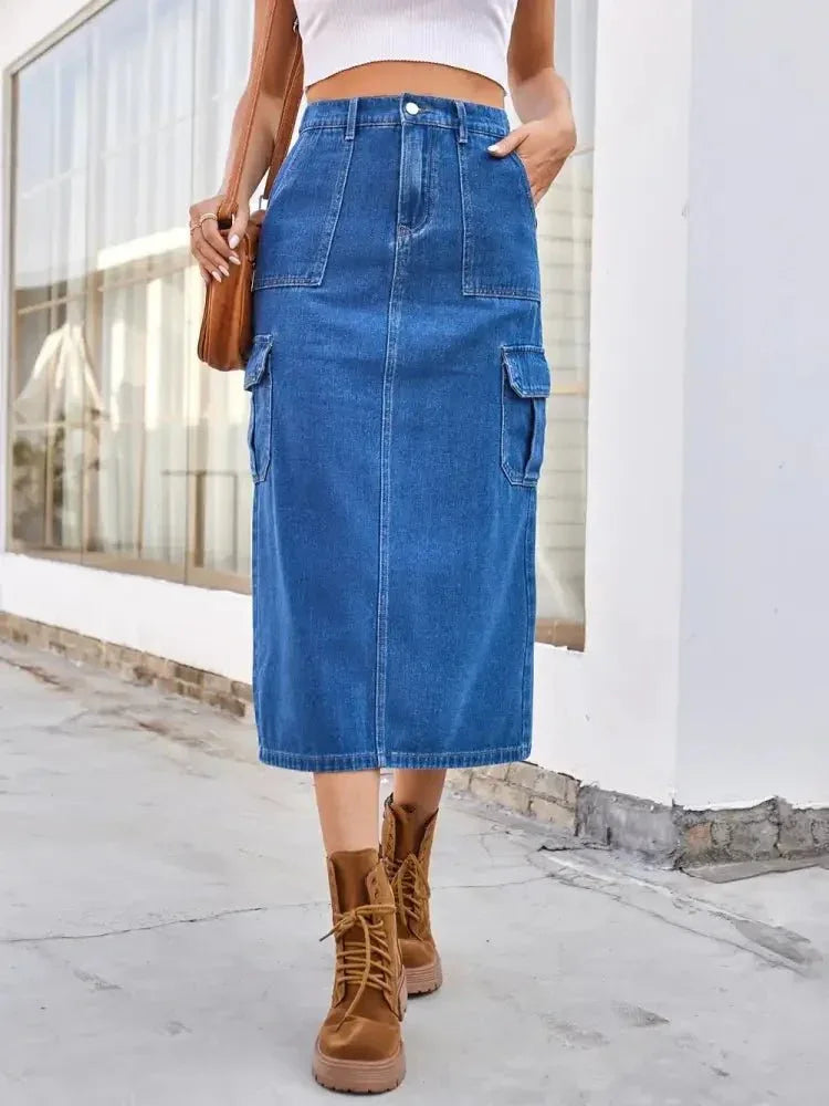 Slit Midi Denim Skirt with Pockets - Update AvenueDenim Dresses & SkirtsTrendsi1001002659772691001002659772699d393592 - 2ed5 - 4029 - 9979 - f3fc0364fddc - MaxMedium