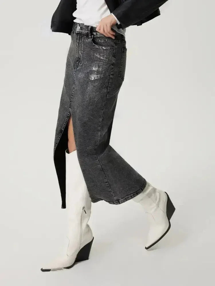 Slit Midi Denim Skirt with Pockets - Update AvenueDenim Dresses & SkirtsTrendsi10010076147198110010076147198171a2fc33 - eef9 - 470a - 967b - b06e16b8851f - MaxBlack