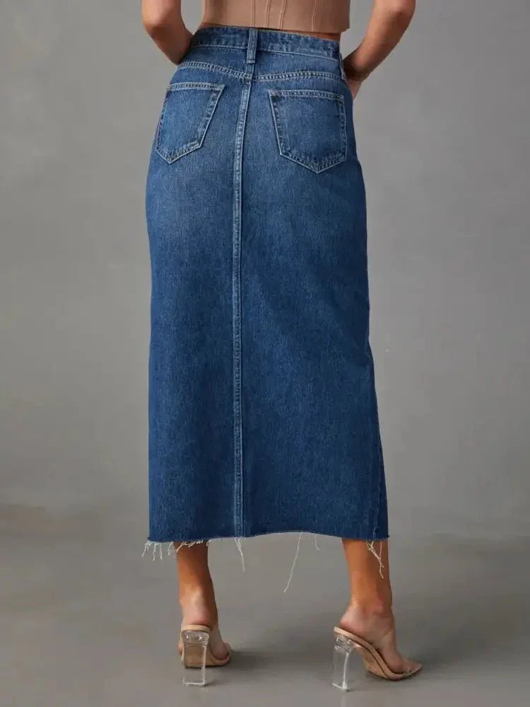 Slit Raw Hem Midi Denim Skirt - Update AvenueDenim Dresses & SkirtsTrendsi1001000525019931001000525019933e762ad8 - 2bd9 - 4439 - 9165 - d4c119f776ed - MaxDark Blue