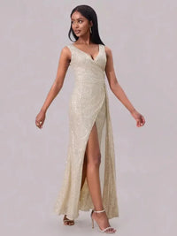 Slit Sequin Surplice Sleeveless Maxi Dress - Update AvenueCocktail DressesTrendsi100100819381551100100819381551Slit Sequin Surplice Sleeveless Maxi DressChampagne Color