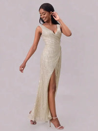 Slit Sequin Surplice Sleeveless Maxi Dress - Update AvenueCocktail DressesTrendsi100100819381551100100819381551Slit Sequin Surplice Sleeveless Maxi DressChampagne Color