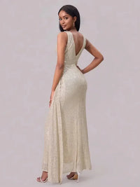 Slit Sequin Surplice Sleeveless Maxi Dress - Update AvenueCocktail DressesTrendsi100100819381551100100819381551Slit Sequin Surplice Sleeveless Maxi DressChampagne Color