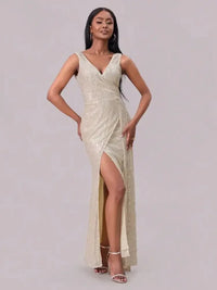 Slit Sequin Surplice Sleeveless Maxi Dress - Update AvenueCocktail DressesTrendsi100100819381551100100819381551Slit Sequin Surplice Sleeveless Maxi DressChampagne Color