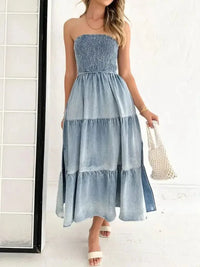 Slit Smocked Tube Tiered Denim Dress - Update AvenueDenim Dresses & SkirtsTrendsi1001008834318551001008834318556a3a6b56 - c812 - 4286 - b680 - 9a784cb47b2f - MaxDusty Blue