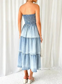 Slit Smocked Tube Tiered Denim Dress - Update AvenueDenim Dresses & SkirtsTrendsi100100883431855100100883431855a55ed73e - b199 - 4cbe - bf05 - 9f8965b70b0f - MaxDusty Blue
