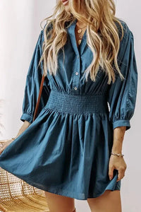 Smocked Half Button Three - Quarter Sleeve Mini Dress - Update AvenueTrendsi100100427581874100100427581874ce19bc93 - b454 - 4a32 - 8815 - 0f99c07e0a41 - MaxFrench Blue